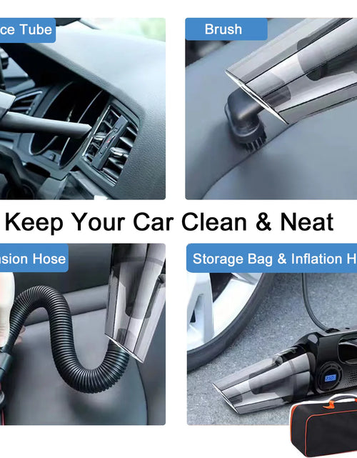 Load image into Gallery viewer, Portable Car Vacuum Cleaner, USB Charging Wireless Handheld Tire Inflator Air Compressor with Digital Tire Pressure Gauge LCD Display and LED Light, HEPA Filter, Tire Repair Tool

